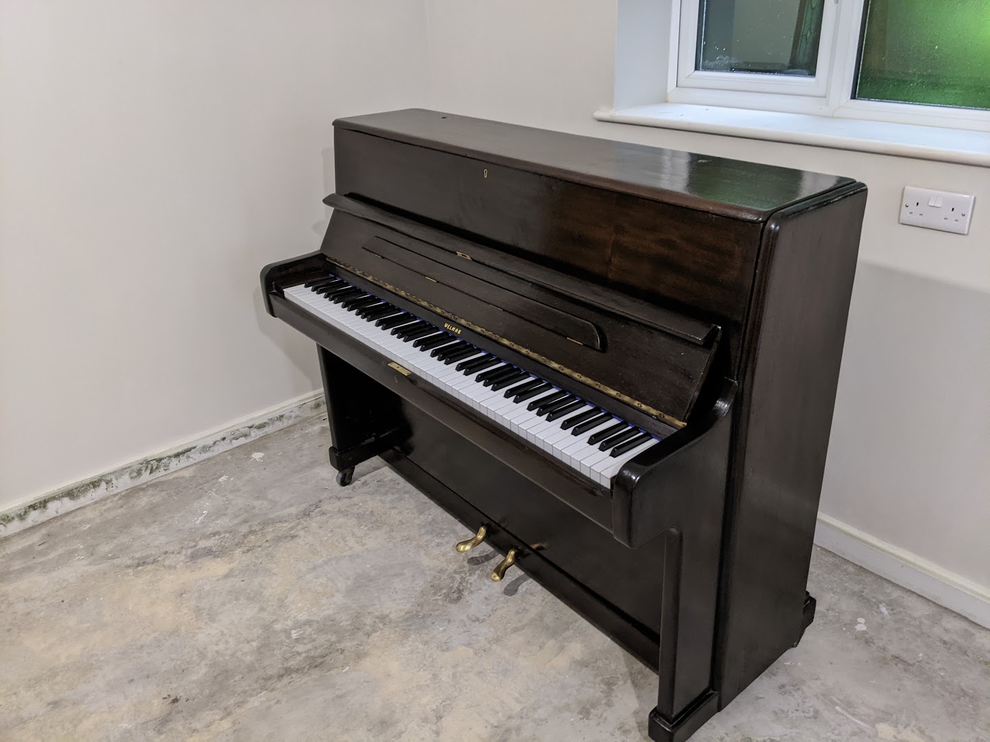 View of the c1975 Welmar Upright Piano with lid open