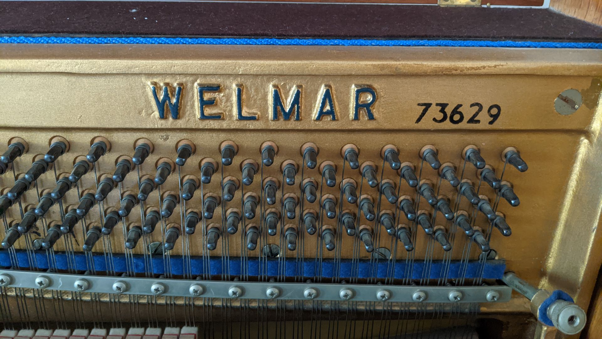 View of the c1973 Welmar Upright Piano serial number